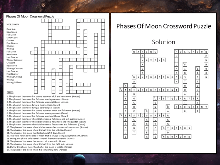 Phases of the moon crossword puzzle