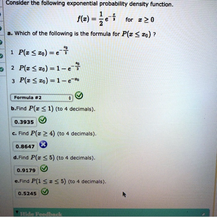 Consider the following exponential probability density function. for