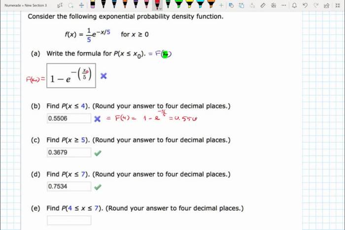 Consider the following exponential probability density function. for