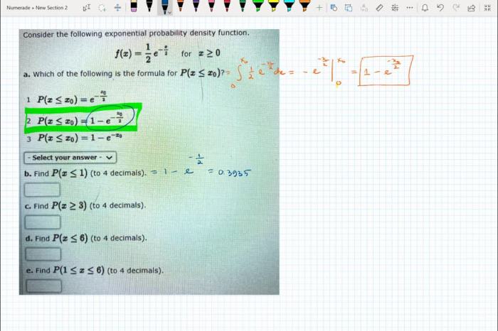 Consider the following exponential probability density function. for